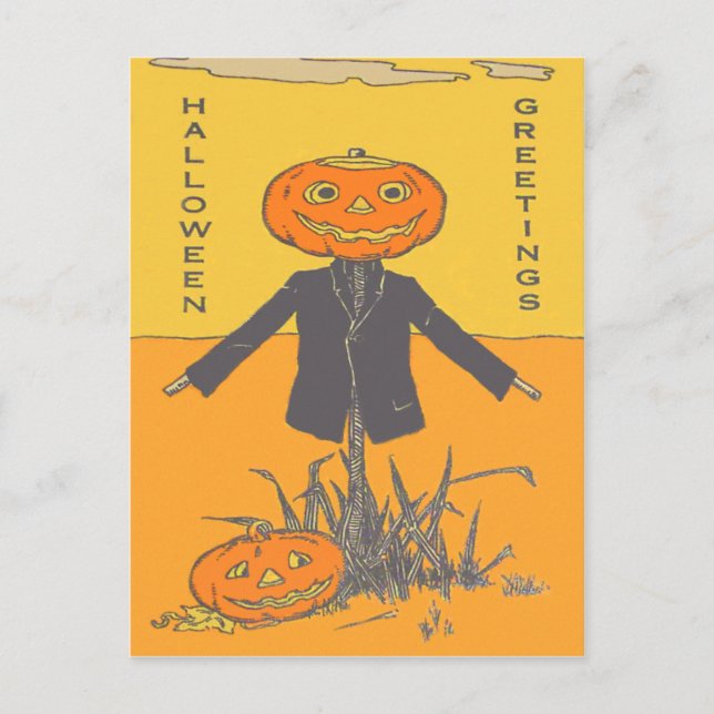 Glad Lycklig Fågelskrämman Jack O' Lantern Vykort (Framsida)