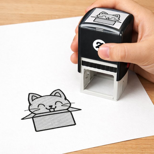 Glad Lycklig Katt Box Självbläckande Stämpel (Cheerful Happy Cat Box Self-Inking Stamp. self-inking stamp)