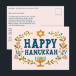 GLAD MÅ HANUKKA Lysande blommig krans Menorah Anpa Vykort<br><div class="desc">Handritad text och blommor av mig till dig. Klicka på "personalisera" för att redigera och lägga till din egen text och returadress på baksidan av vykortet eller ändra bakgrundsfärgerna. Allt är anpassningsbart. För fler mönster och färger, kontrollera min butik! Eller låt mig veta om du vill ha något anpassat. Fråga...</div>