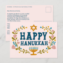 GLAD MÅ HANUKKA Lysande blommig krans Menorah Anpa Vykort