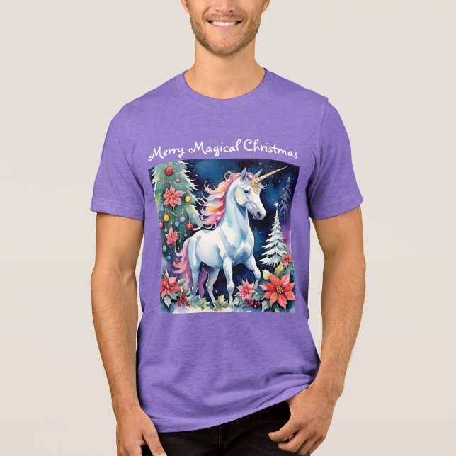 Glad Magisk Jul Enhörning & Julgranar T Shirt (Framsida)
