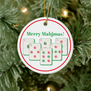 Glad Mahjmas Mahjong Godisprickade Brickor  Julgransprydnad Keramik