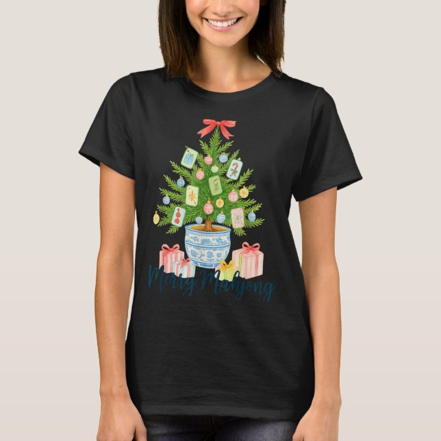 Glad Mahjong Julgran Chinoiserie Högtid  T Shirt (Framsida)