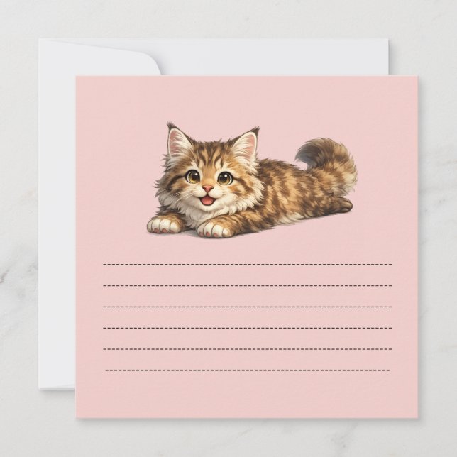 Glad Maine Coon Katt Mysig Positiv Design Inbjudningar (Framsida)