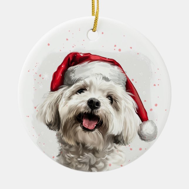 Glad malteser hund jul personlig julgransprydnad keramik (Framsidan)
