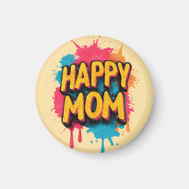 Glad Mamma Text med Ljus Färgfläckar Magnet (Framsidan)