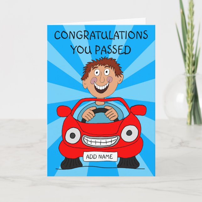 Glad Man Har Just Klarat Körkortstestet Kort (Framsida)