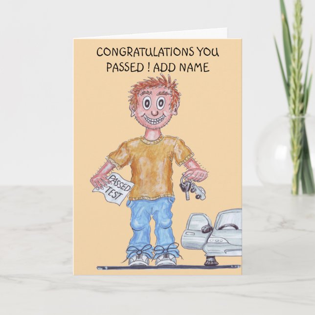 Glad man har precis klarat körkortstest Kort (Framsida)