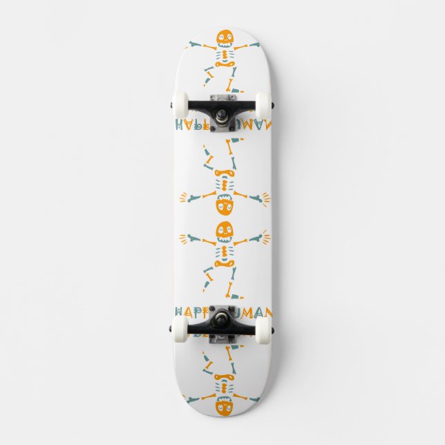 Glad människoskelett keramisk platta mini skateboard bräda 18,5 cm (Framsida)