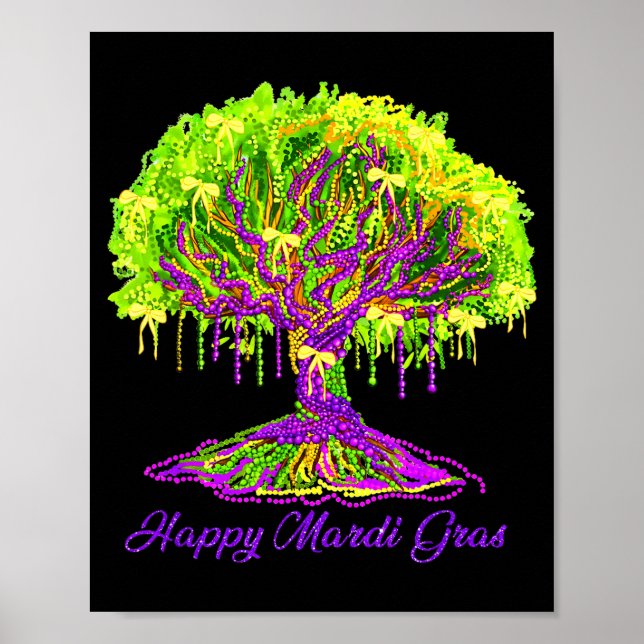 Glad Mardi Gras 2026 Coquette Träd Pärlor Festival Poster (Framsidan)