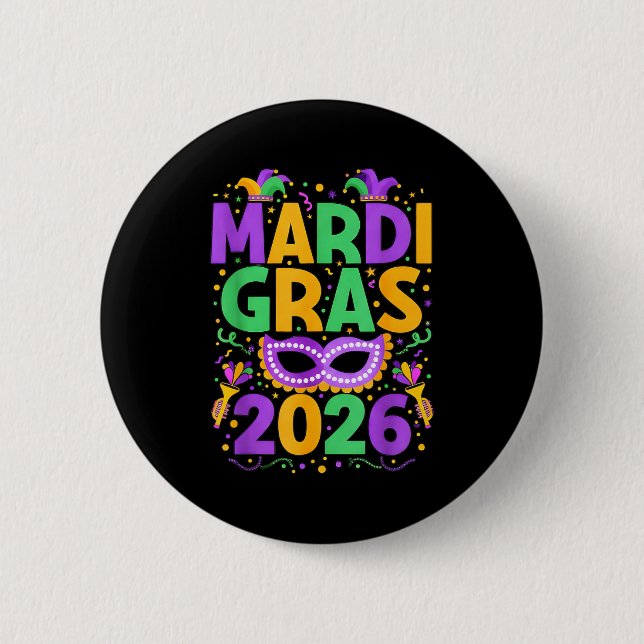 Glad Mardi Gras 2026 Kostym New Orleans Matchande Knapp (Framsida)