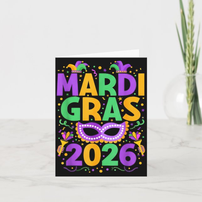 Glad Mardi Gras 2026 Kostym New Orleans Matchande Kort (Framsida)