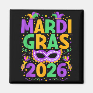 Glad Mardi Gras 2026 Kostym New Orleans Matchande Magnet