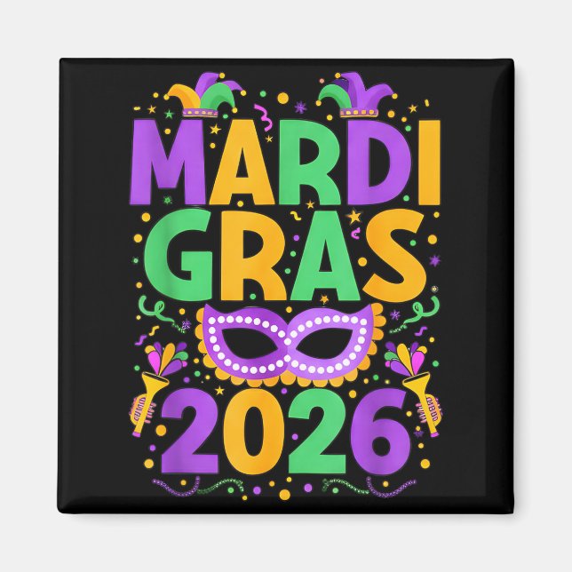 Glad Mardi Gras 2026 Kostym New Orleans Matchande Magnet (Framsidan)