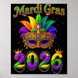 Glad Mardi Gras 2026 Narrmössa Karneval Män Kvinno Poster