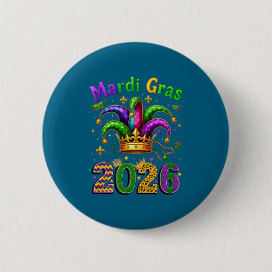 Glad Mardi Gras 2026 Narrmössa Män Kvinnor Kid Bil Knapp