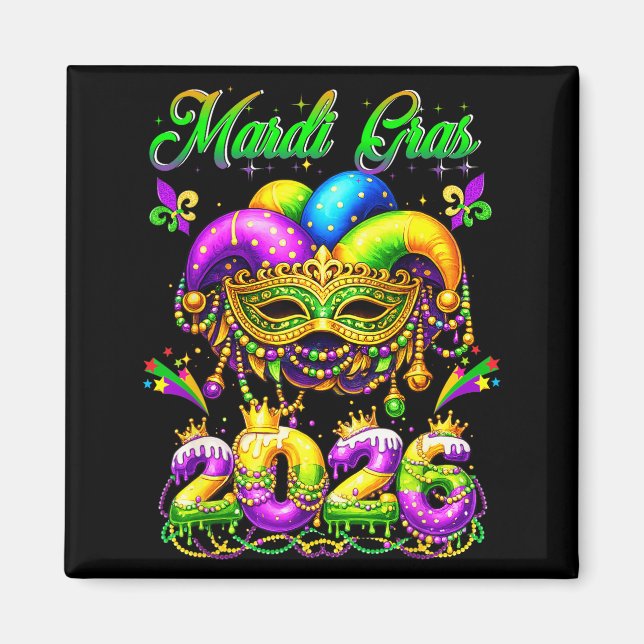 Glad Mardi Gras 2026 Narrmössa New Orleans Män Magnet (Framsidan)