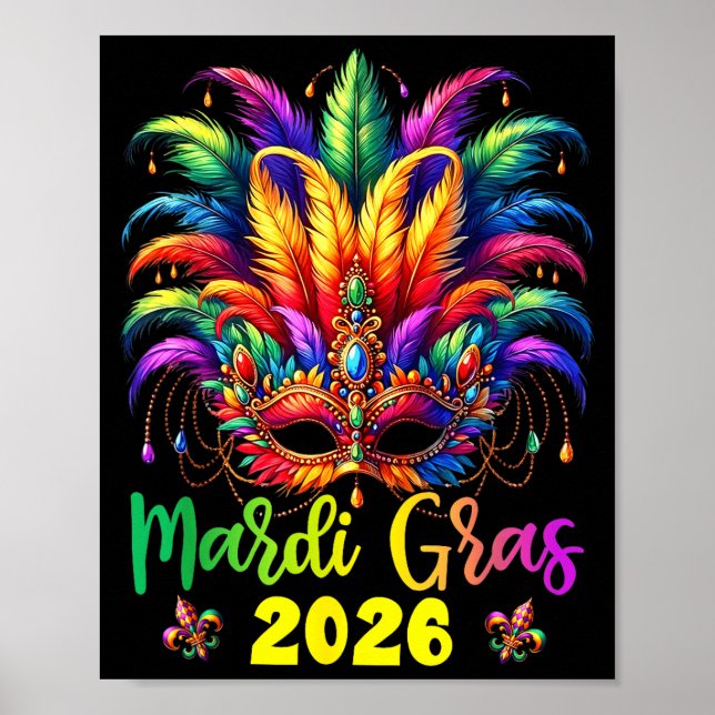 Glad Mardi Gras 2026 Narrmössa New Orleans Män Poster (Framsidan)