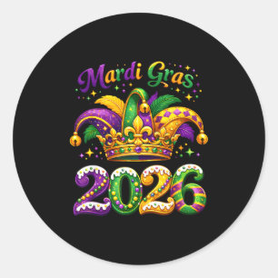 Glad Mardi Gras 2026 Narrmössa New Orleans Män Runt Klistermärke