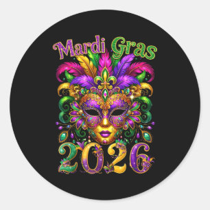 Glad Mardi Gras 2026 Narrmössa New Orleans Män Runt Klistermärke