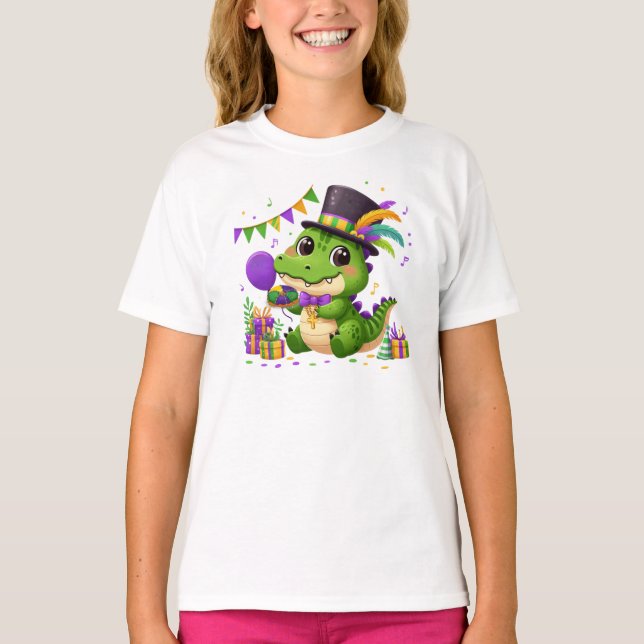 Glad Mardi Gras-alligator T Shirt (Framsida)