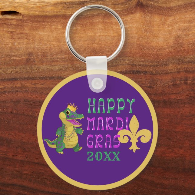 Glad Mardi Gras Gator King Nyckelring (Framsida)