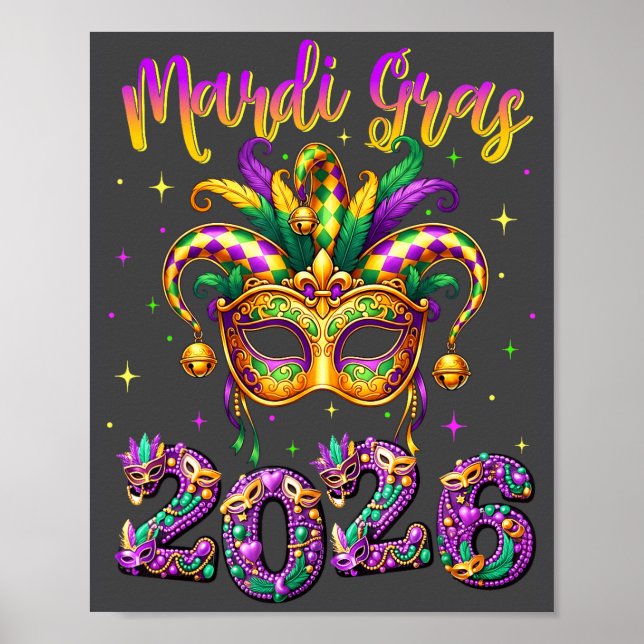 Glad Mardi Gras Karneval 2026 Narrmössa Män Kvinno Poster (Framsidan)
