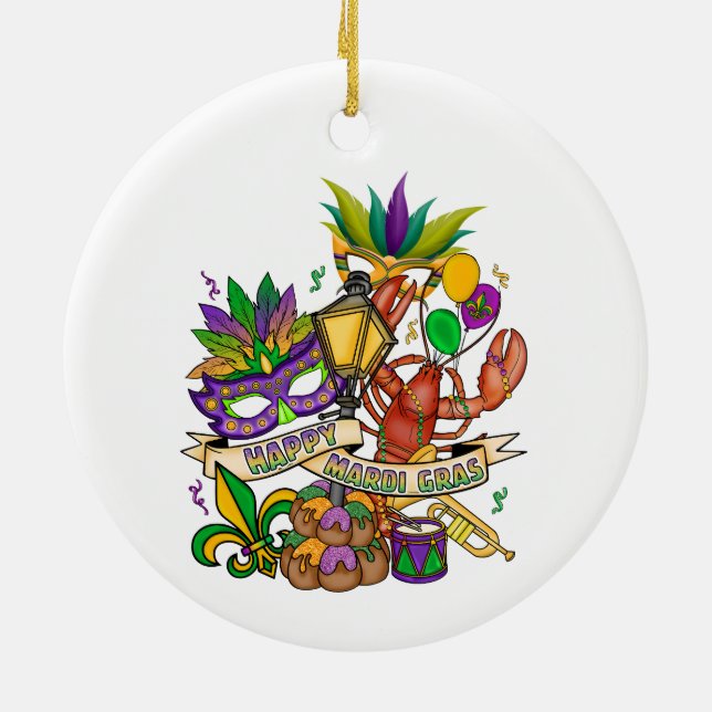 Glad Mardi Gras Keramisk Juldekoration (Baksidan)