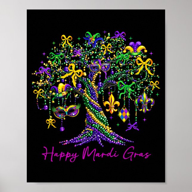 Glad Mardi Gras Pärlträd Karneval Kvinnor Män Kid  Poster (Framsidan)