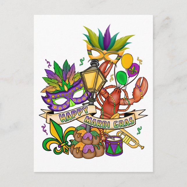 Glad Mardi Gras vykort (Framsida)