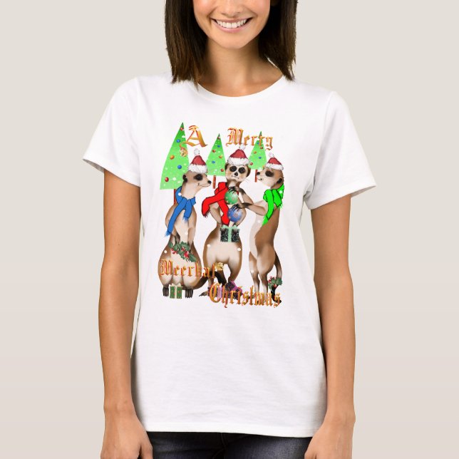 Glad Meerkat jul och snöskjortor Tee (Framsida)