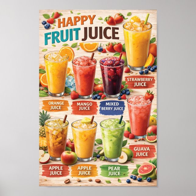 Glad menyillustration för fruktjuice  poster (Framsidan)