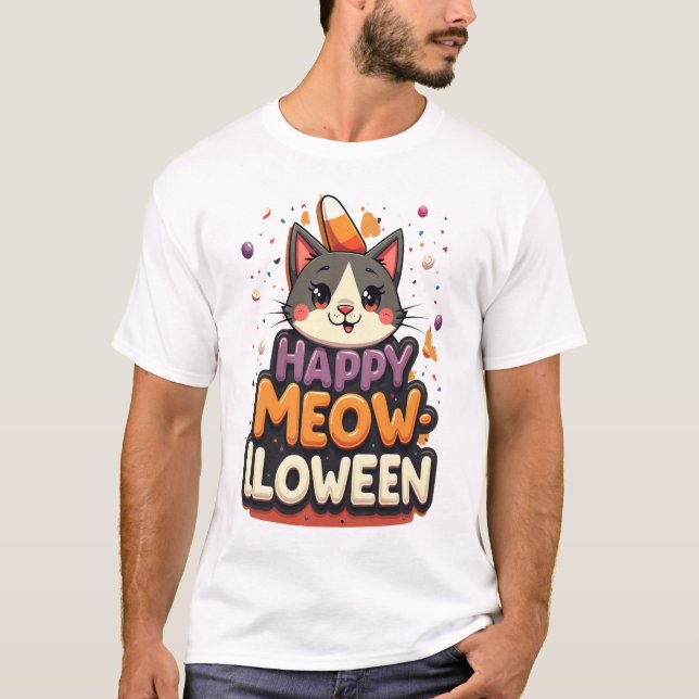 Glad Meow-lloween Katt T Shirt (Framsida)