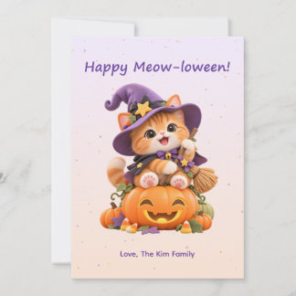Glad Meow-loween Söt Häx Kattunge Halloween-kort Julkort