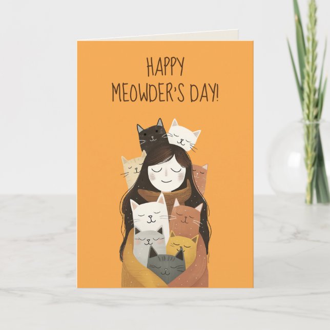 Glad Meowderns dag Söt kattmamma Mors dag Kort (Framsida)