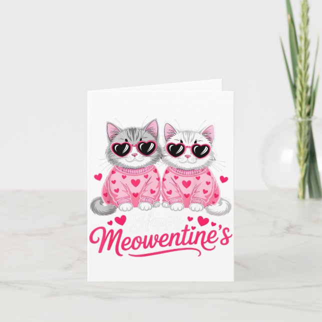 Glad Meowentins Söt Romantisk Kattpar Valen Kort (Framsida)
