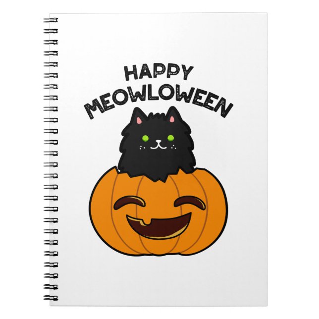 Glad Meowloween Rolig Halloween-pun  Anteckningsbok (Framsidan)