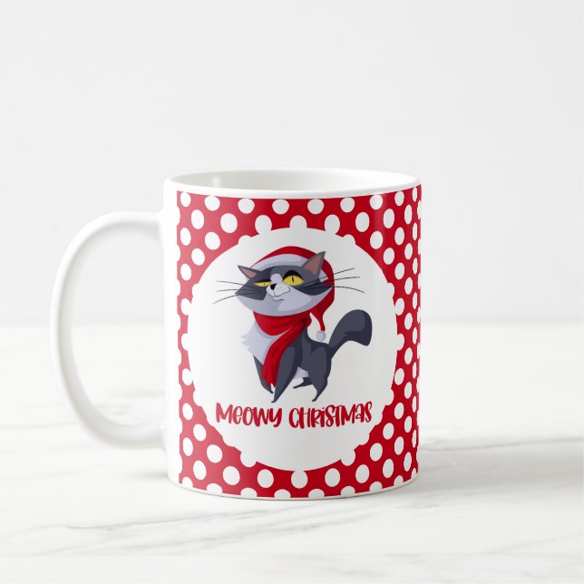 Glad Meowy Jul Kattskal Kaffemugg (Vänster)