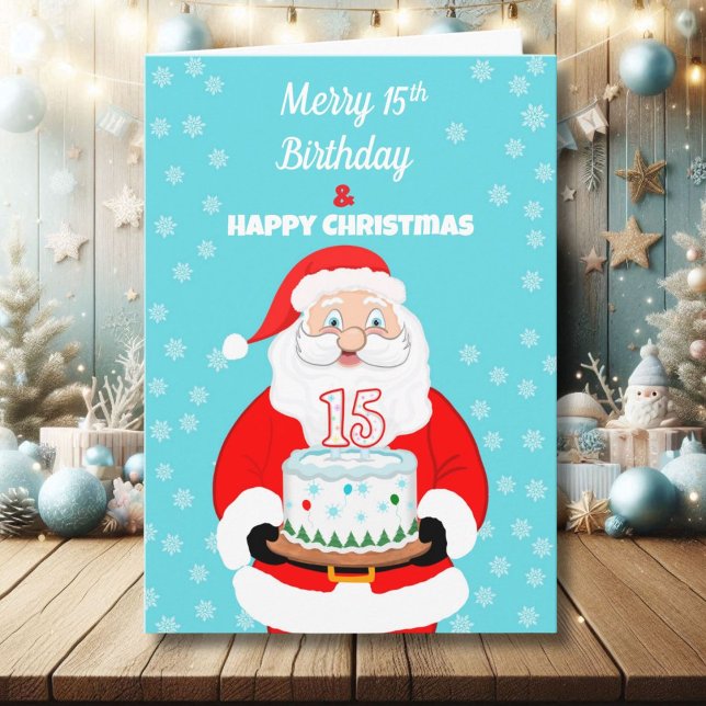 Glad Merry 15-års födelsedag jul Tomte  Kort (Skapare uppladdad)