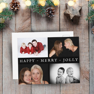 Glad Merry Jolly Familj 4 Foto Collage Högtid Vykort
