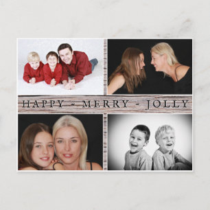 Glad Merry Jolly Rustik Familj 4 Foto Collage Vykort