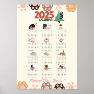 Glad Mew År 2025 väggkalender för kattälskare Poster
