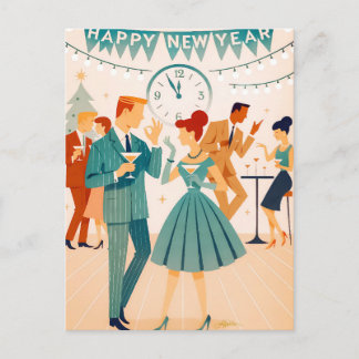 Glad Mid Century Nyår - Martini-dansen Vykort