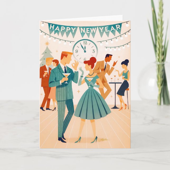 Glad Mid Century Nyår The Martini Dansen Kort (Framsida)