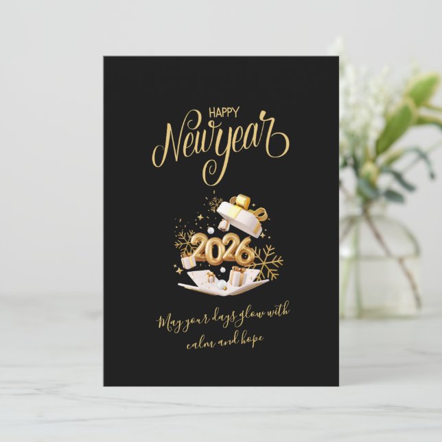 Glad minimalist julkort svart guld present (Stående Fram)