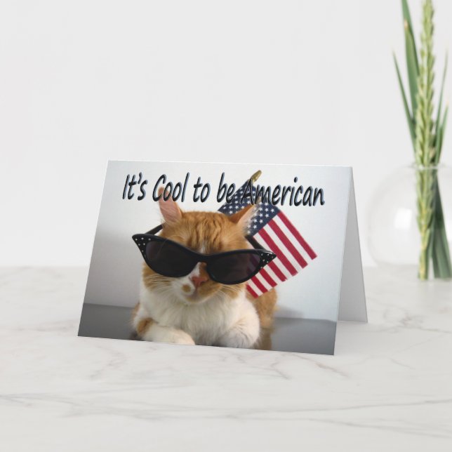 Glad minnesdag - Cool Cat med flagga Kort (Framsida)