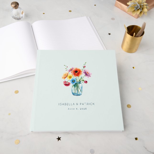 Glad mint floral bukett illustration gästböcker (Framsidan öppen)