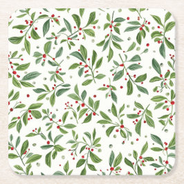 Glad Mistel Red Bär Vit Akvarell Underlägg Papper Kvadrat