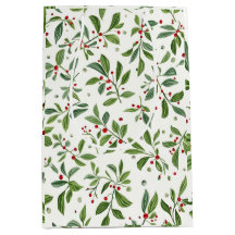 Glad Mistel röd bär vit akvarell