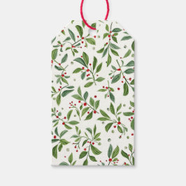 Glad Mistel röd bär vit akvarell Presentetikett